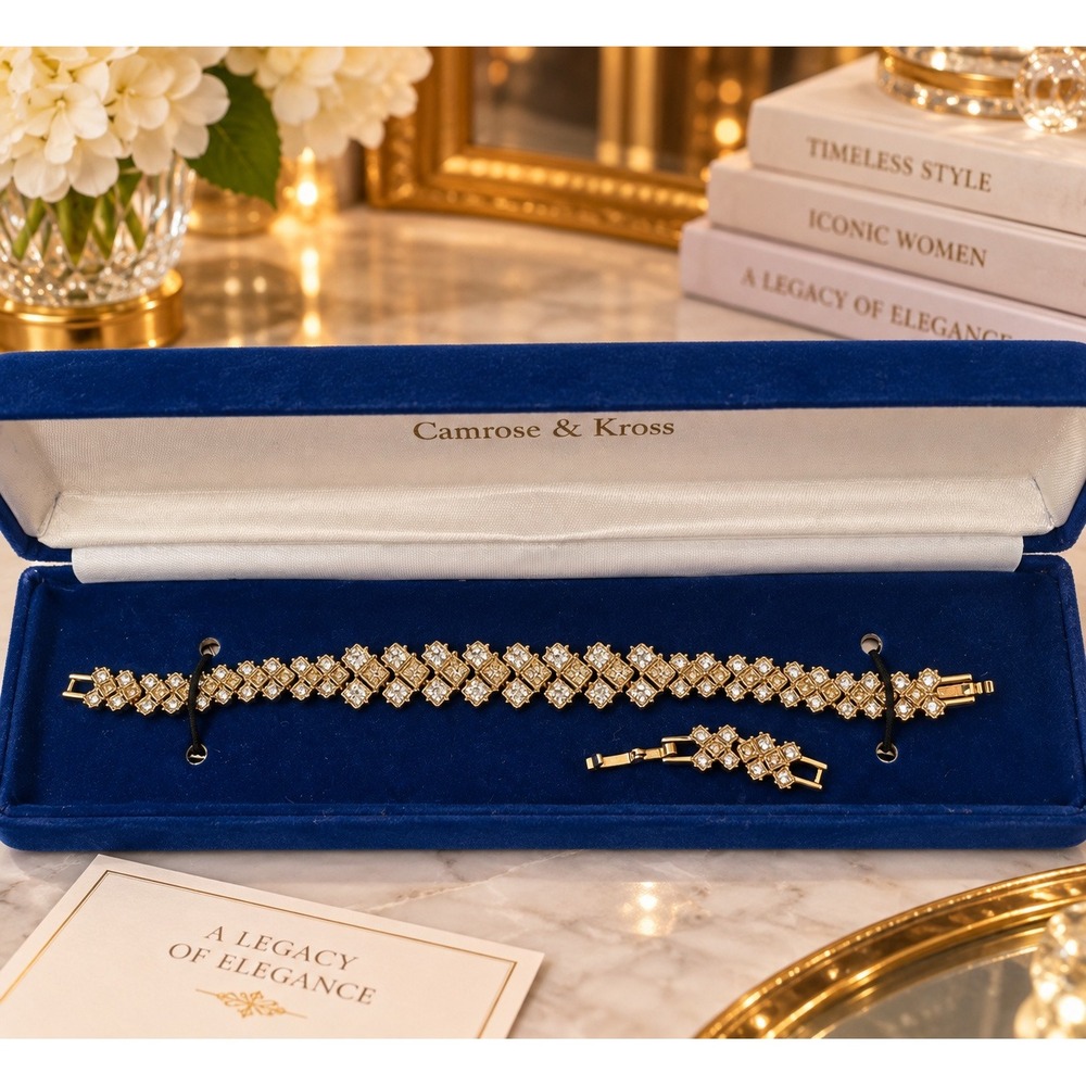 Vintage Camrose & Kross JBK Jackie Kennedy Gold Tone Rhinestone Tennis Bracelet